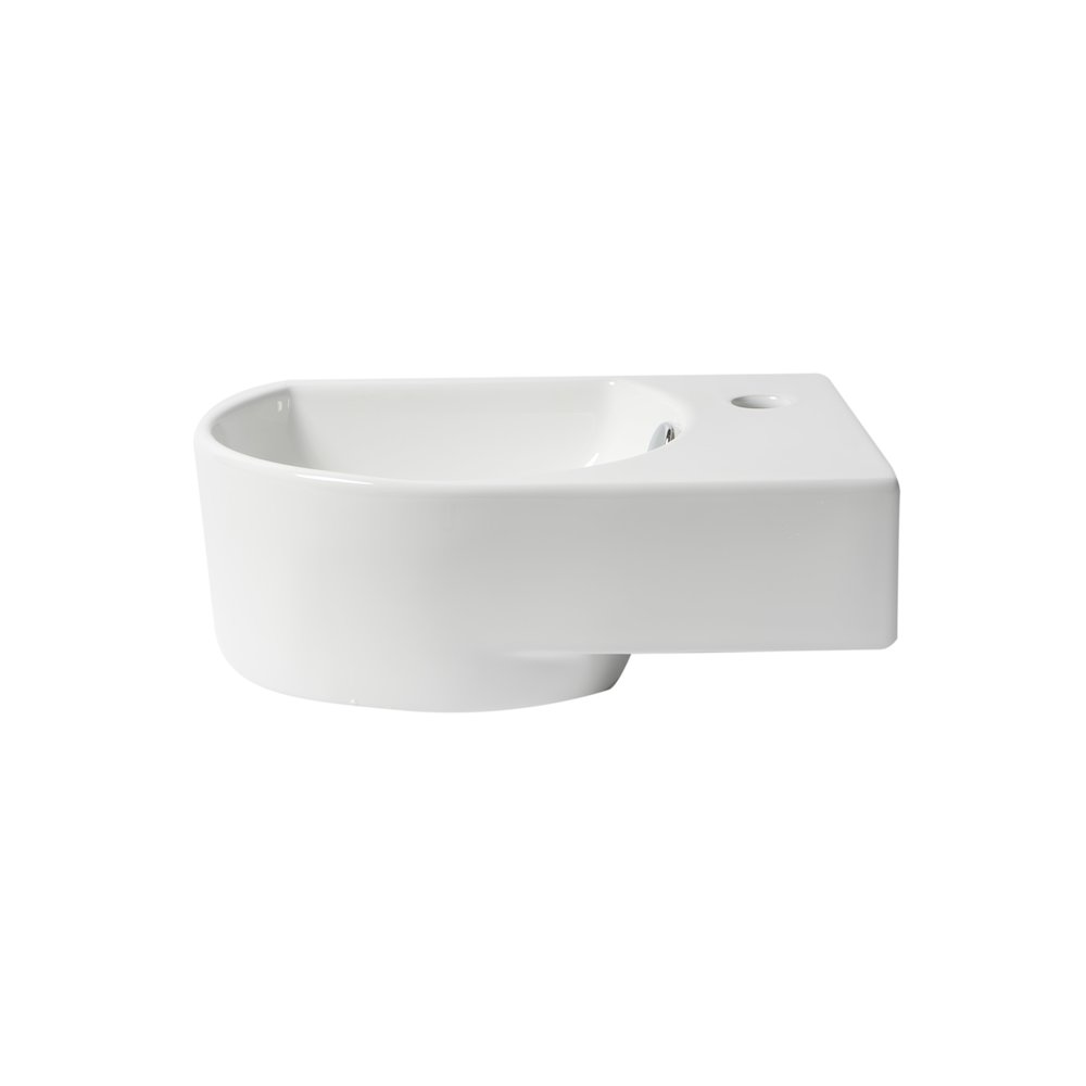 White 16" Small Wall Mounted Ceramic Sink with Faucet Hole. Picture 4