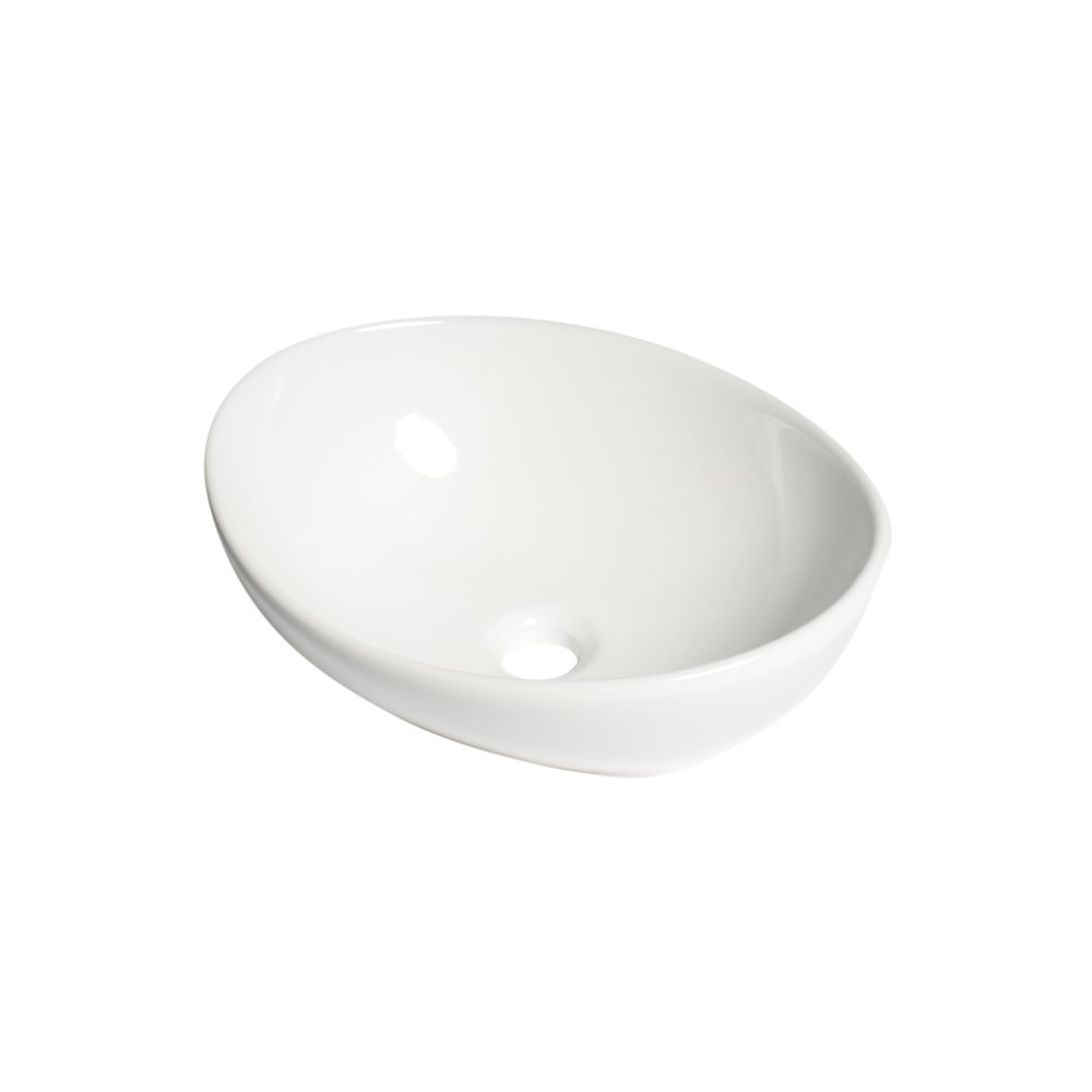 White 16" Egg Shape Above Mount Ceramic Sink. Picture 1