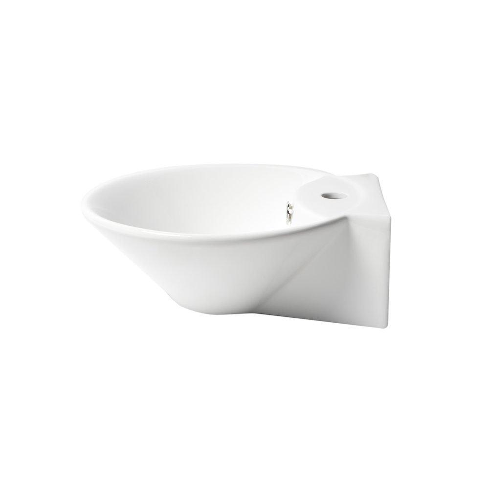 White 17" Round Wall Mounted Ceramic Sink with Faucet Hole. Picture 4