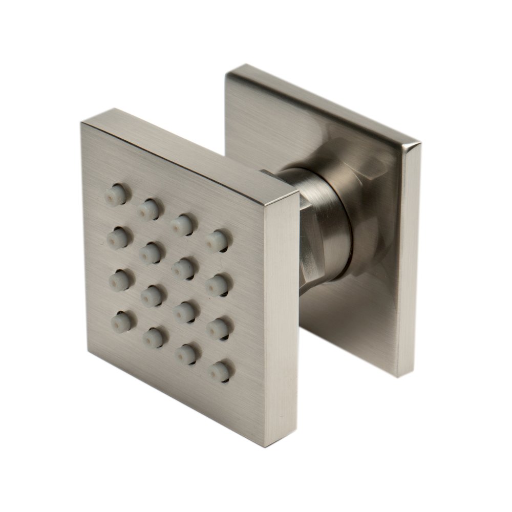 Brushed Nickel 2" Square Adjustable Shower Body Spray. Picture 1