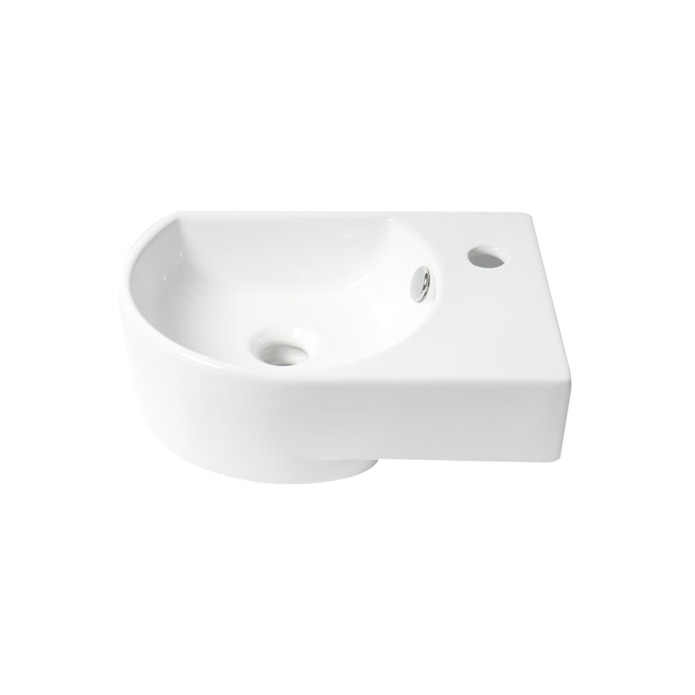 White 16" Small Wall Mounted Ceramic Sink with Faucet Hole. Picture 3