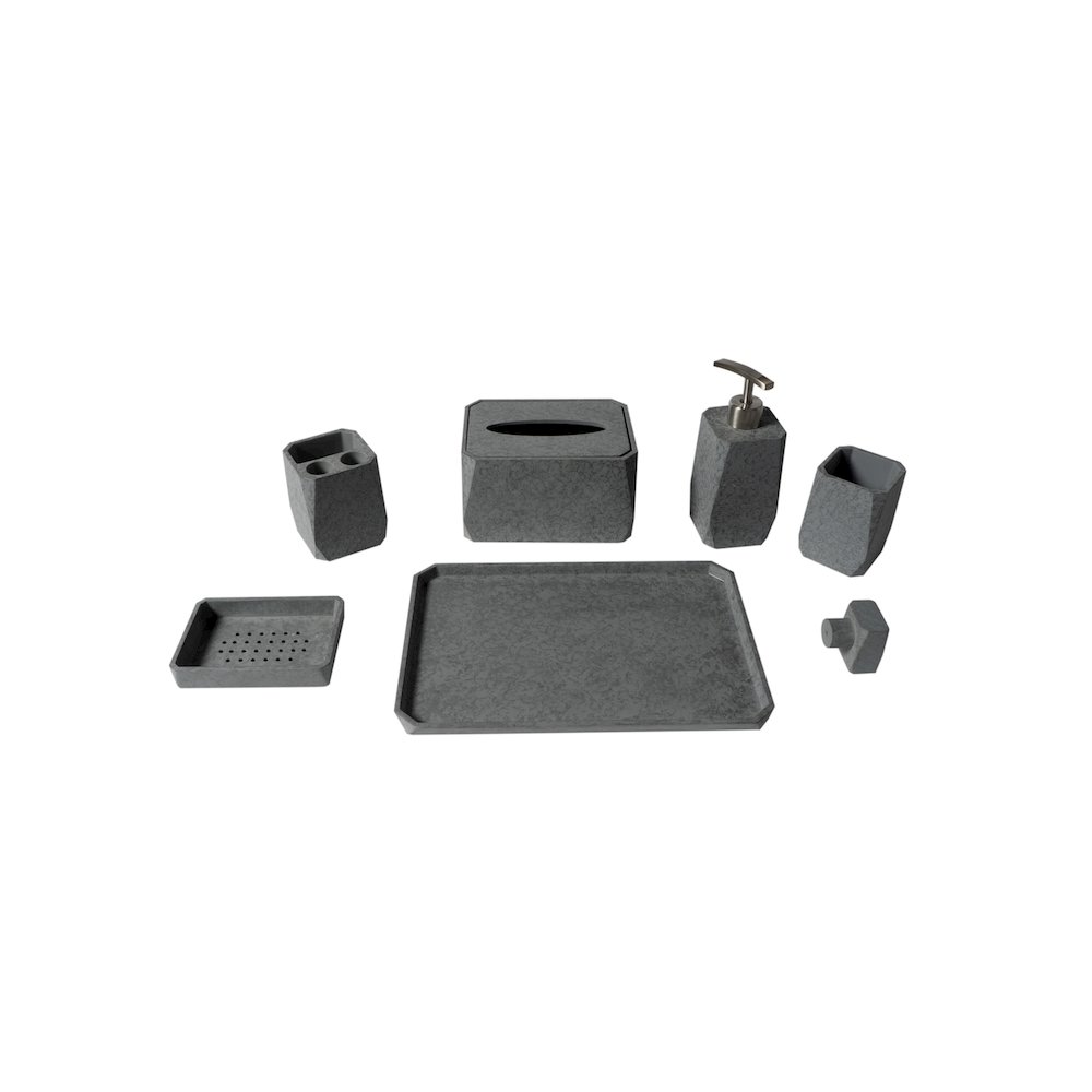7 Piece Solid Concrete Gray Matte Bathroom Accessory Set. Picture 1