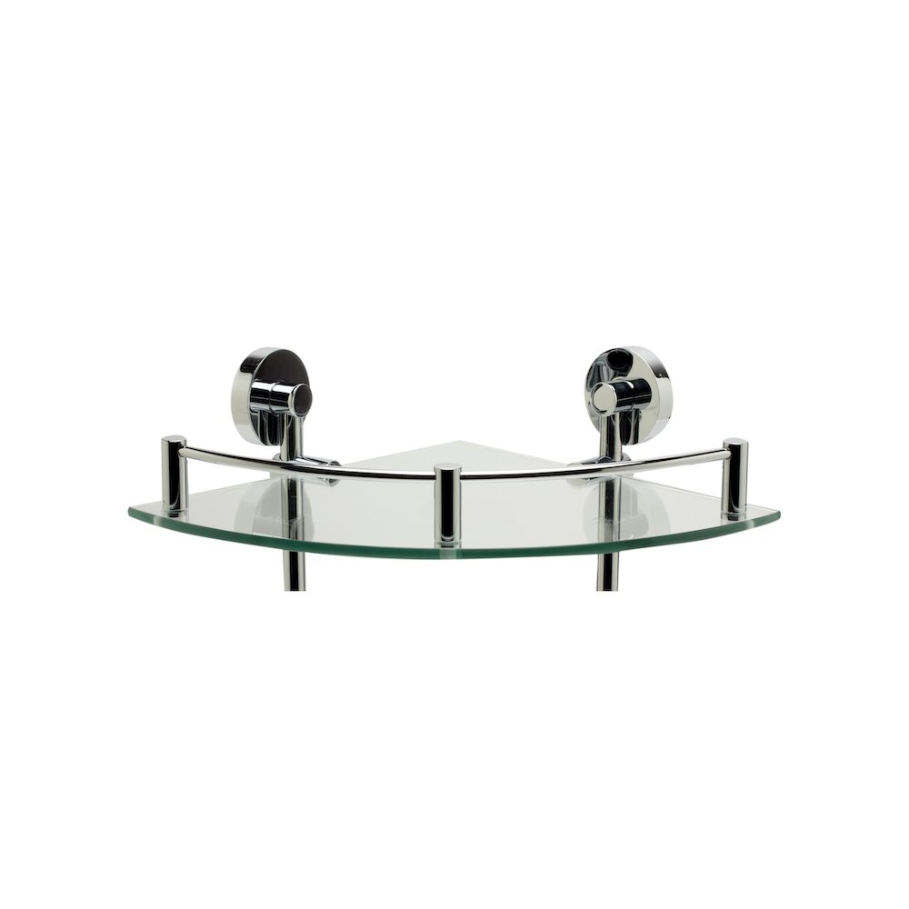 Polished Chrome Corner Mounted Double Glass Shower Shelf Bathroom Accessory. Picture 4