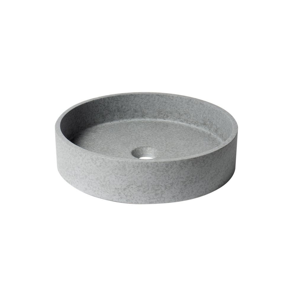 17" Round Solid Concrete Gray Matte Above Mount Bathroom Sink. Picture 4