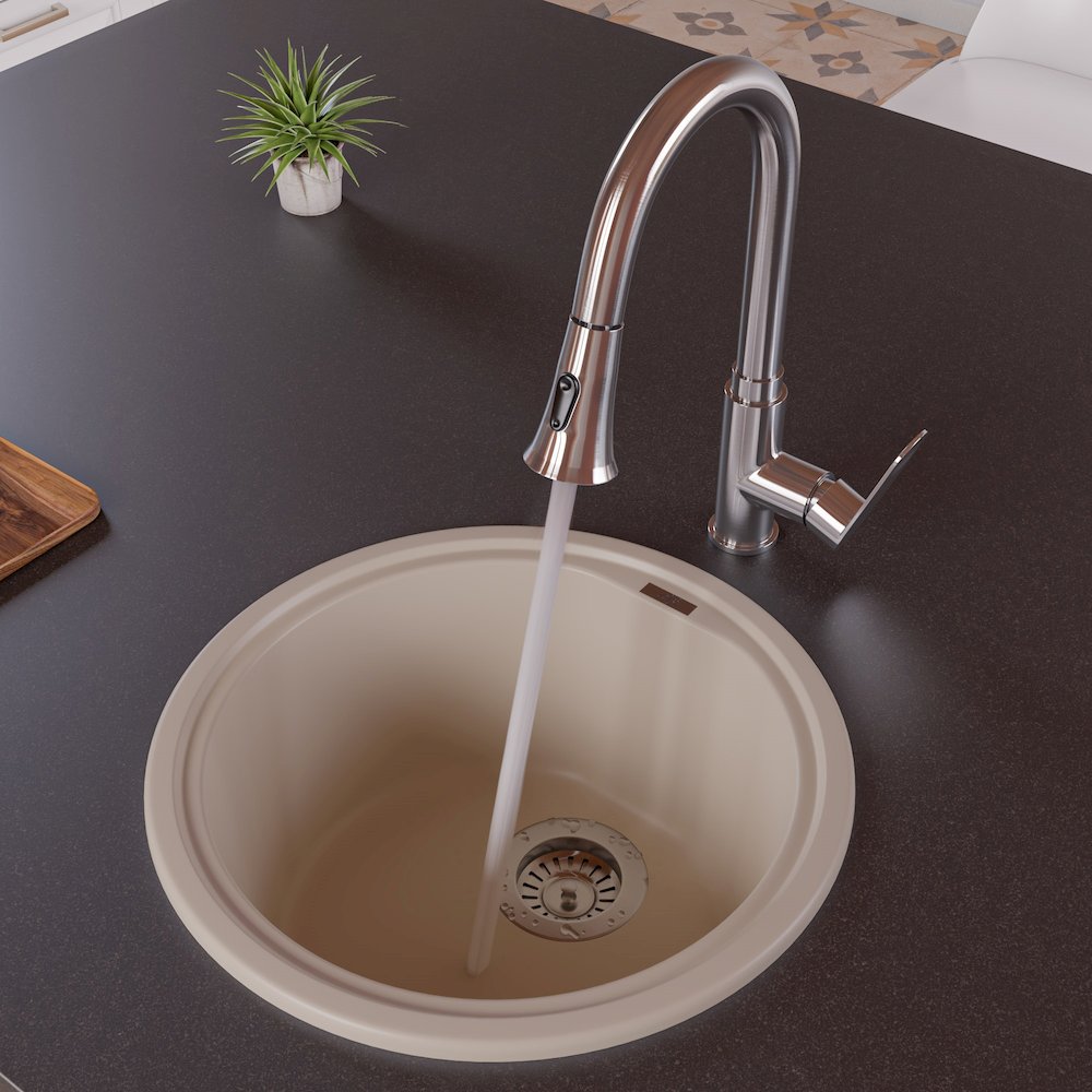 Biscuit 17" Drop-In Round Granite Composite Kitchen Prep Sink. Picture 2