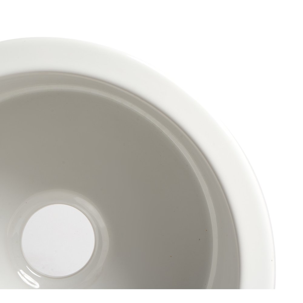 White Round 18" x 18" Undermount / Drop In Fireclay Prep Sink. Picture 9