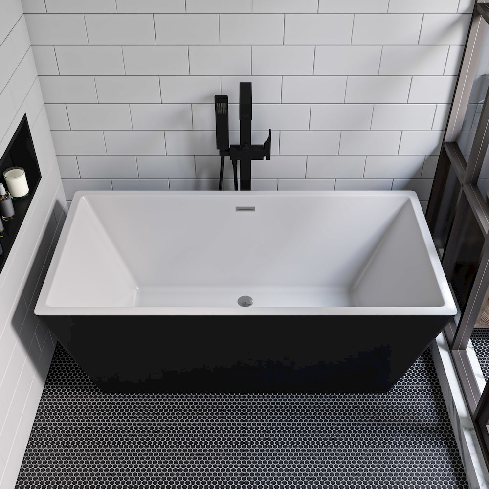 59 inch Black & White Rectangular Acrylic Free Standing Soaking Bathtub. Picture 1