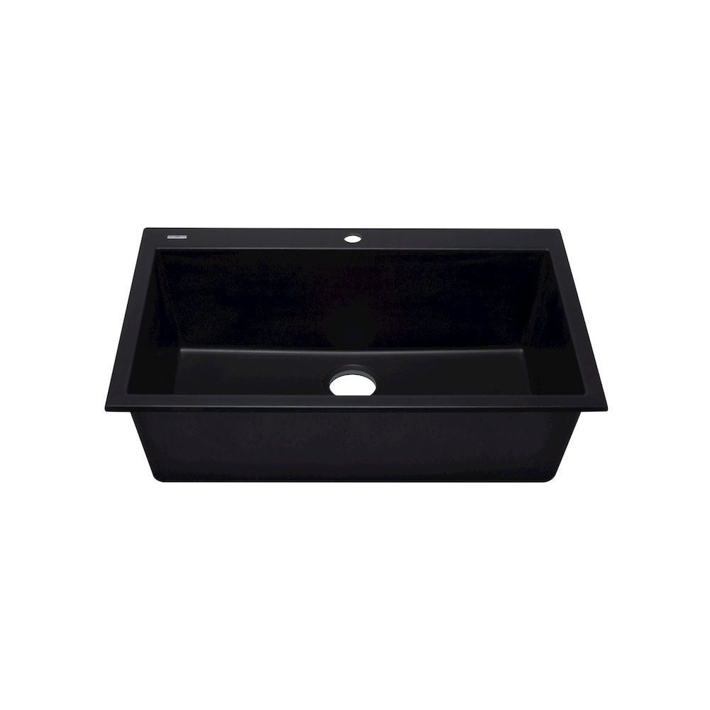 Black 33" Single Bowl Drop In Granite Composite Kitchen Sink. Picture 1