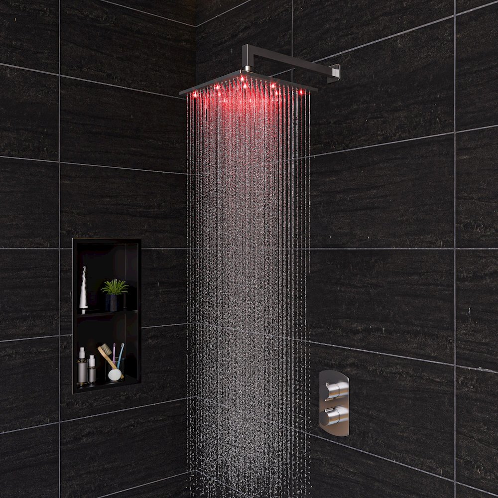 12" x 24" Brushed Black PVD Stainless Steel Vertical Double Shelf Shower Niche. Picture 3