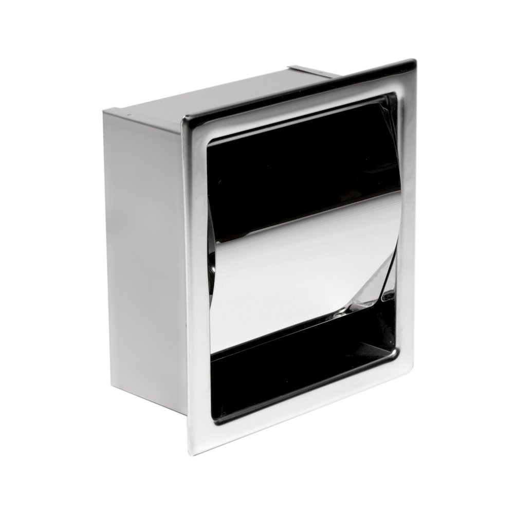 Polished Stainless Steel Recessed Toilet Paper Holder with Cover. Picture 4
