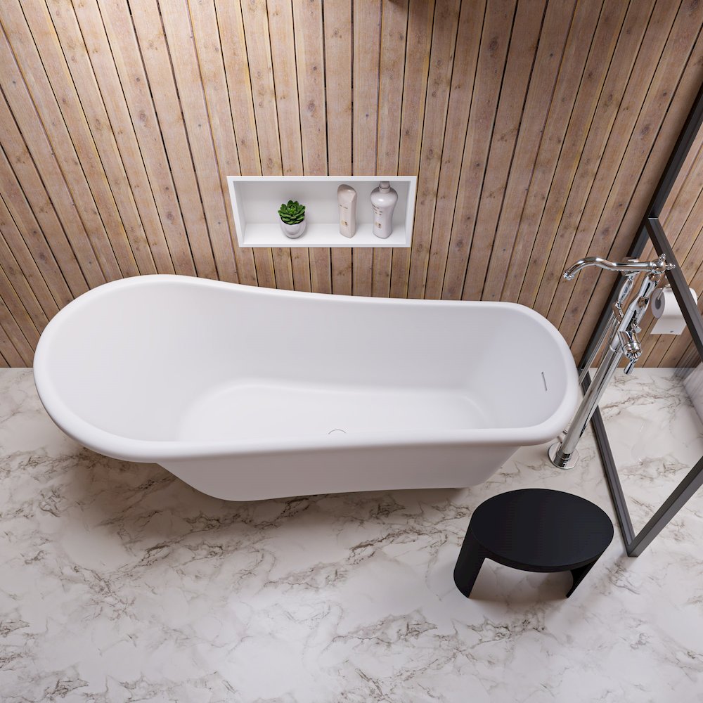 67" White Matte Clawfoot Solid Surface Resin Bathtub. Picture 7