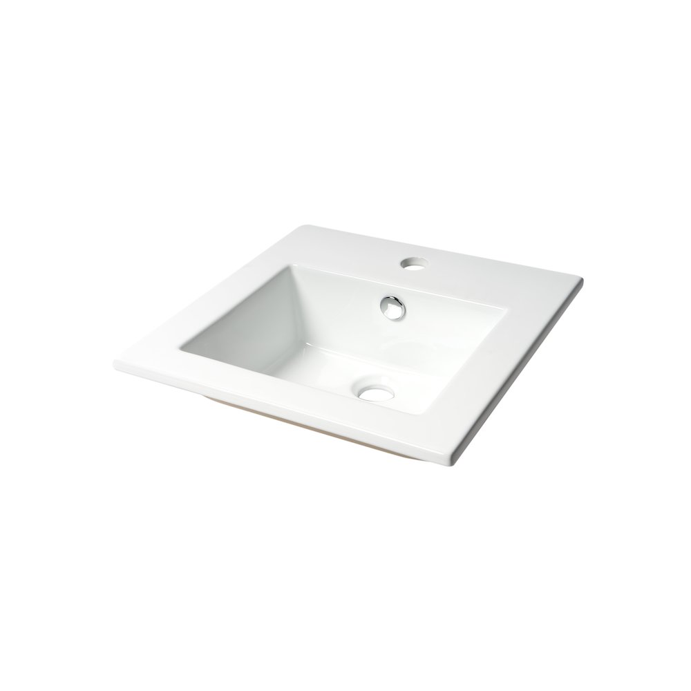 White 17" Square Drop In Ceramic Sink with Faucet Hole. Picture 7