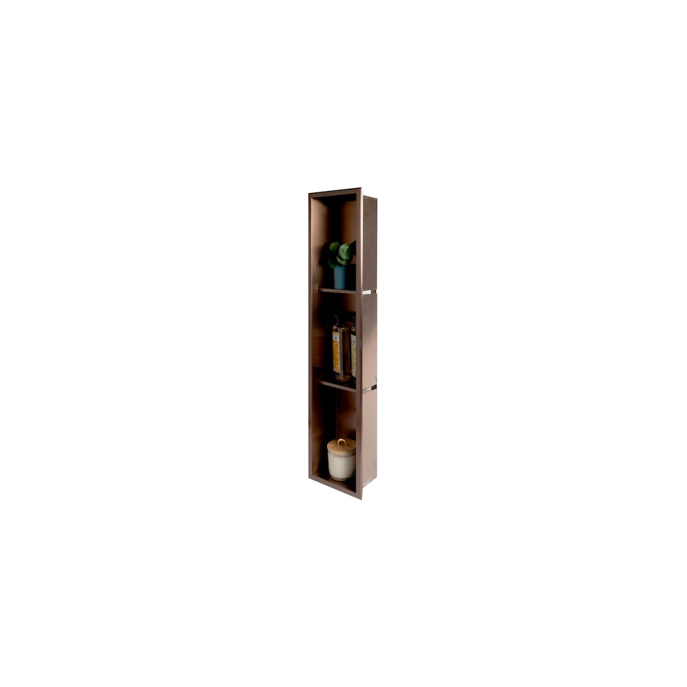8" x 36" Brushed Copper PVD Stainless Steel Vertical Triple Shelf Shower Niche. Picture 4