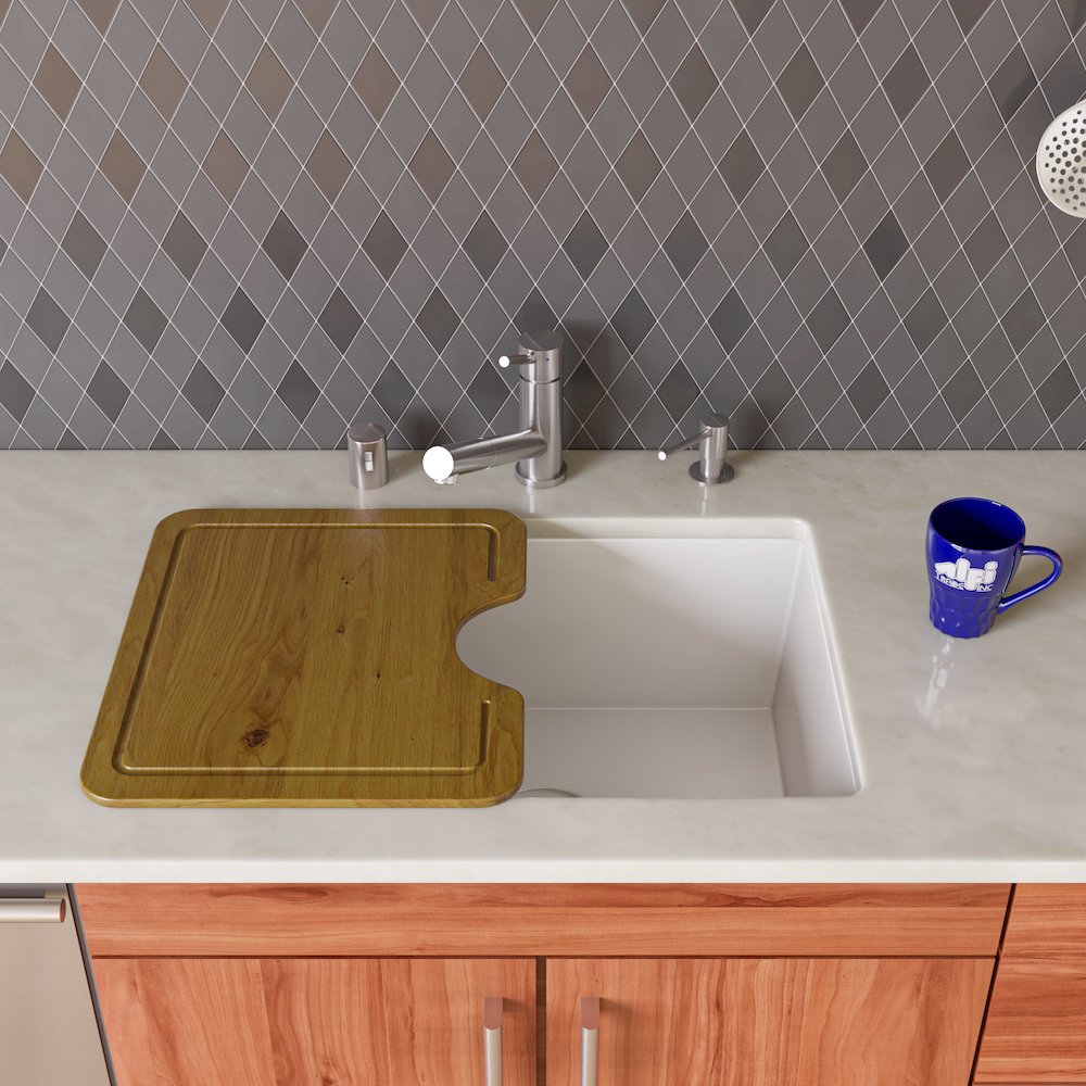 White 24" Undermount Single Bowl Granite Composite Kitchen Sink. Picture 3