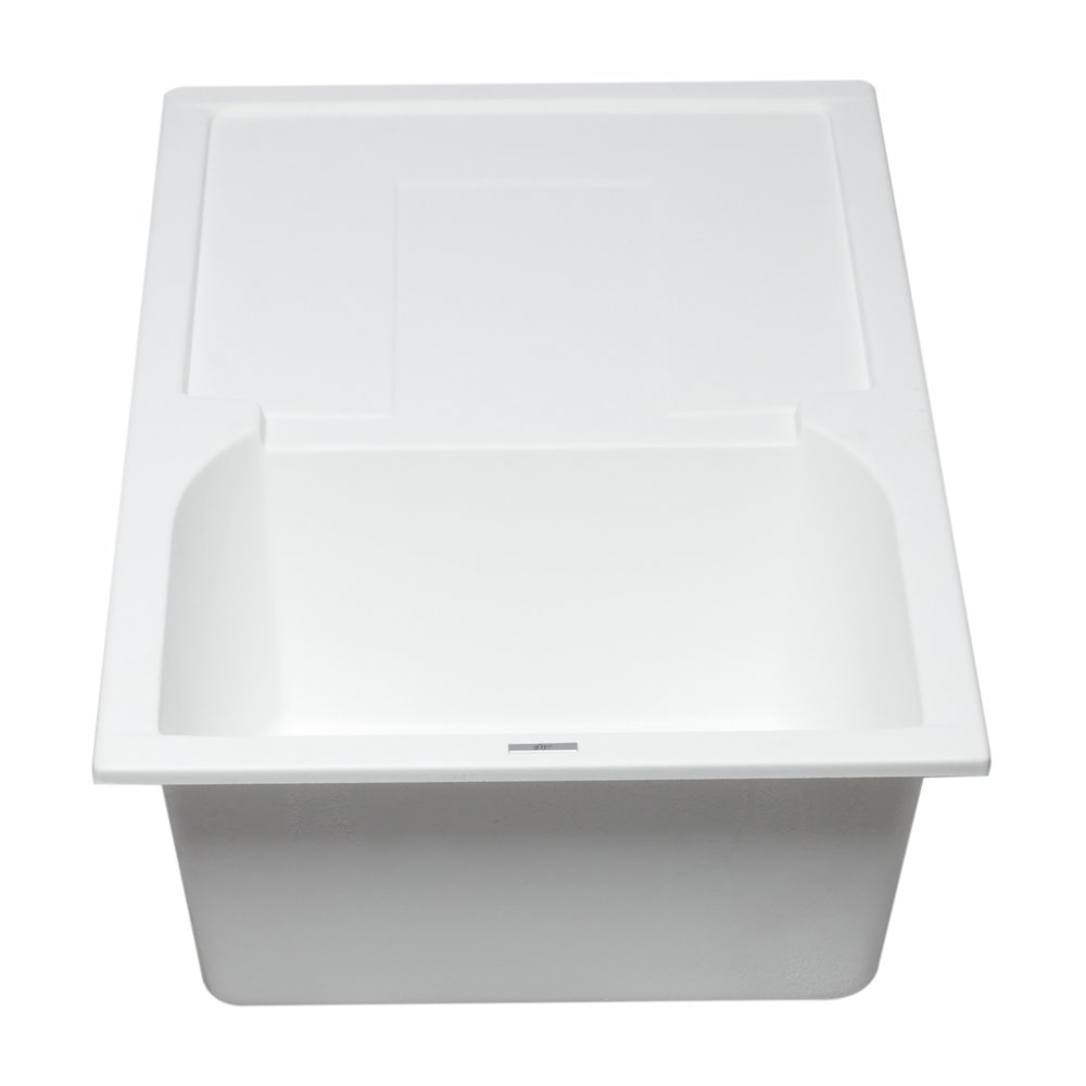White 34" Single Bowl Granite Composite Kitchen Sink with Drainboard. Picture 8
