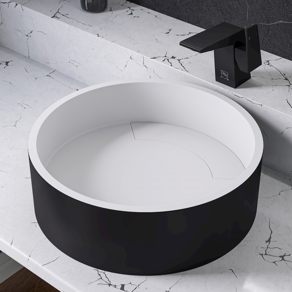 Black Matte 15" Round Solid Surface Resin Sink. Picture 2