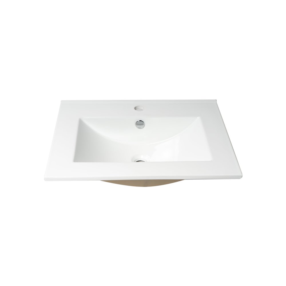 White 25" Rectangular Drop In Ceramic Sink with Faucet Hole. Picture 7