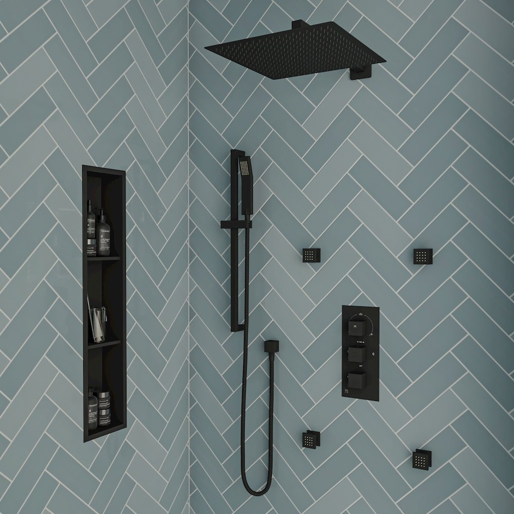 Matte Black Stainless Steel 16" Square Ultra-Thin Rain Shower Head. Picture 7