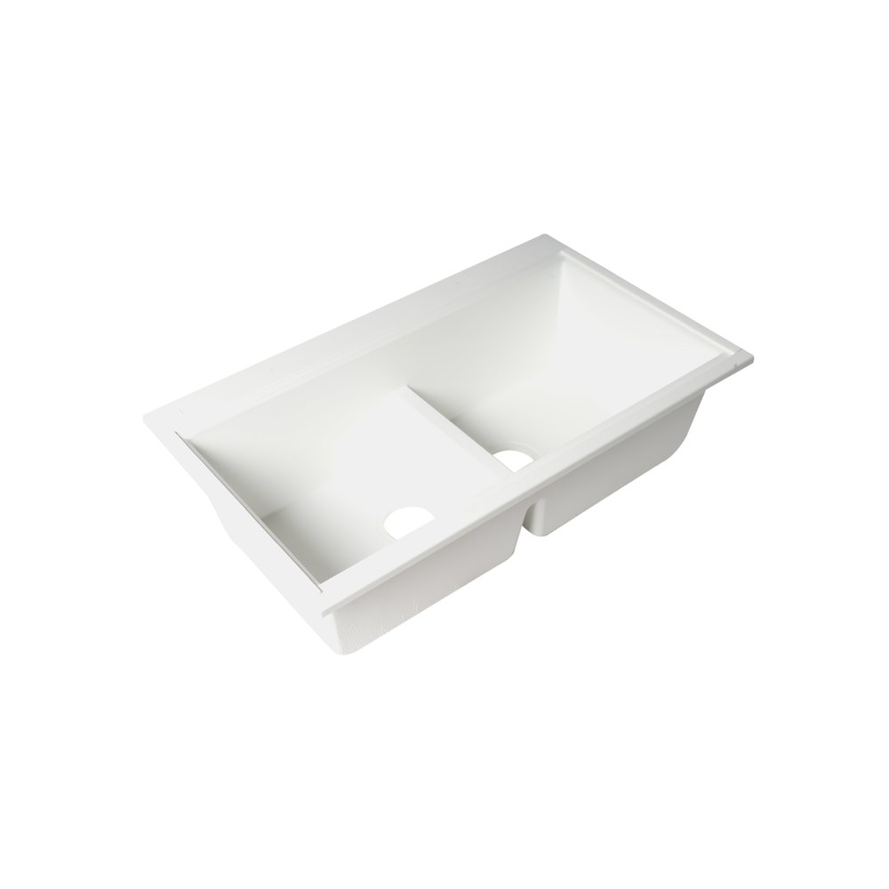 White 33" Granite Composite Workstation Step Rim Double Bowl Undermount Sink. Picture 5