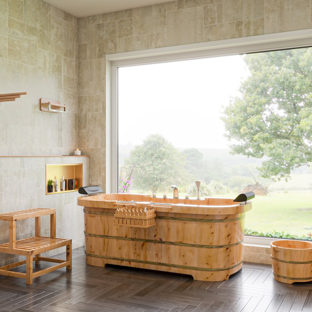 Round Wooden Cedar Foot Soaking Tub. Picture 4