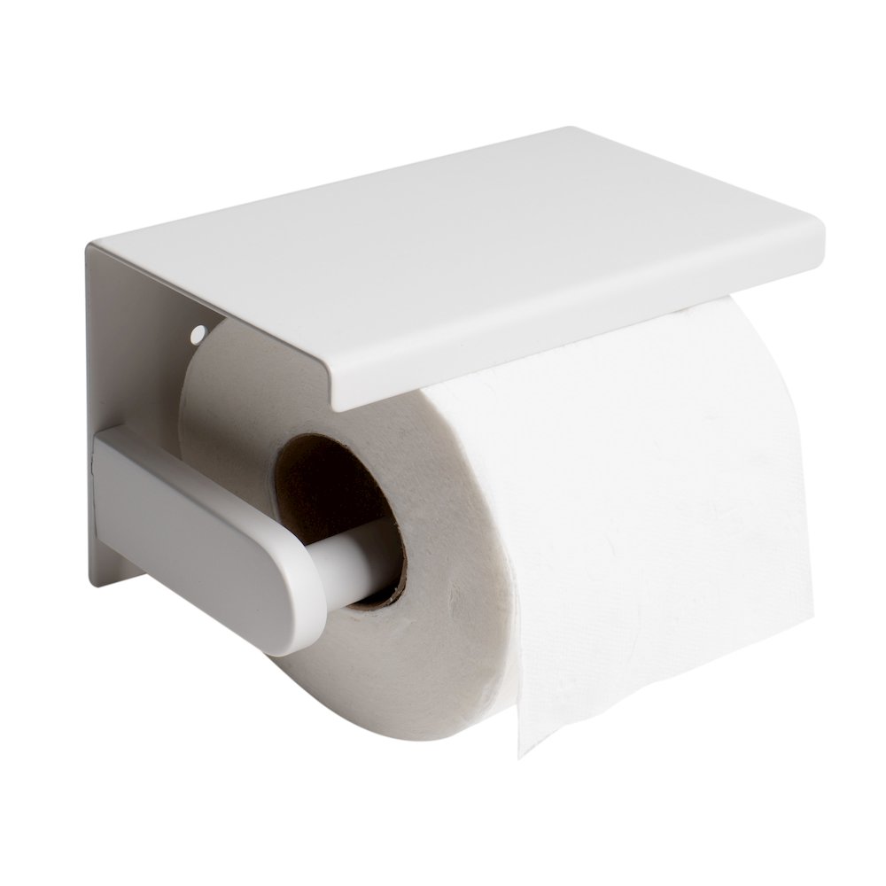 ALFI brand White Matte Stainless Steel Toilet Paper Holder with Shelf. Picture 1