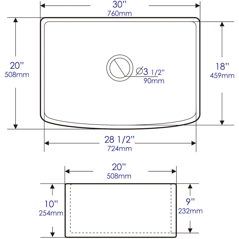 ALFI Brand White Smooth Curved Apron 30" x 20" Single Bowl Fireclay Farm Sink. Picture 10