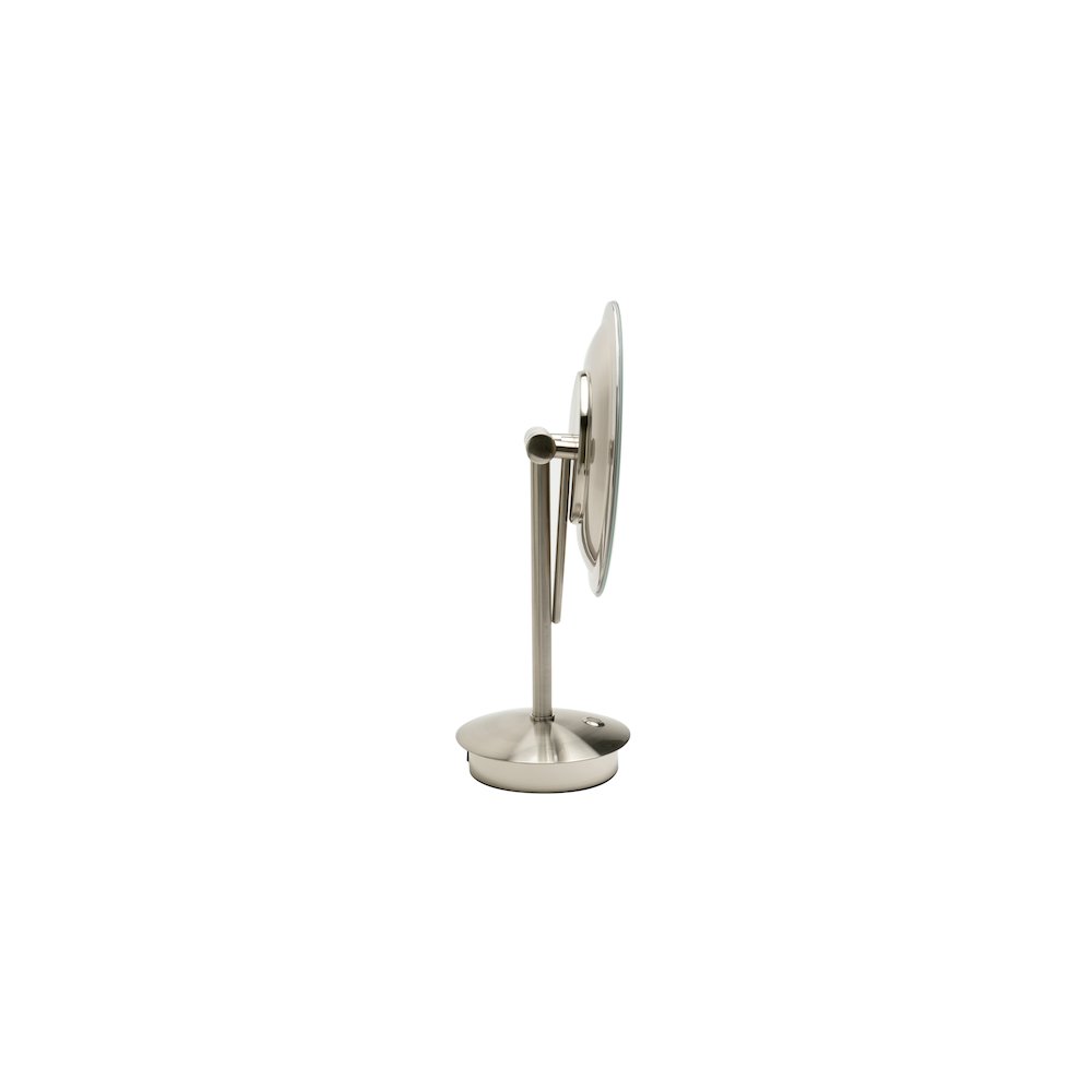 Brushed Nickel Tabletop Round 9" 5x Magnifying Cosmetic Mirror with Light. Picture 4