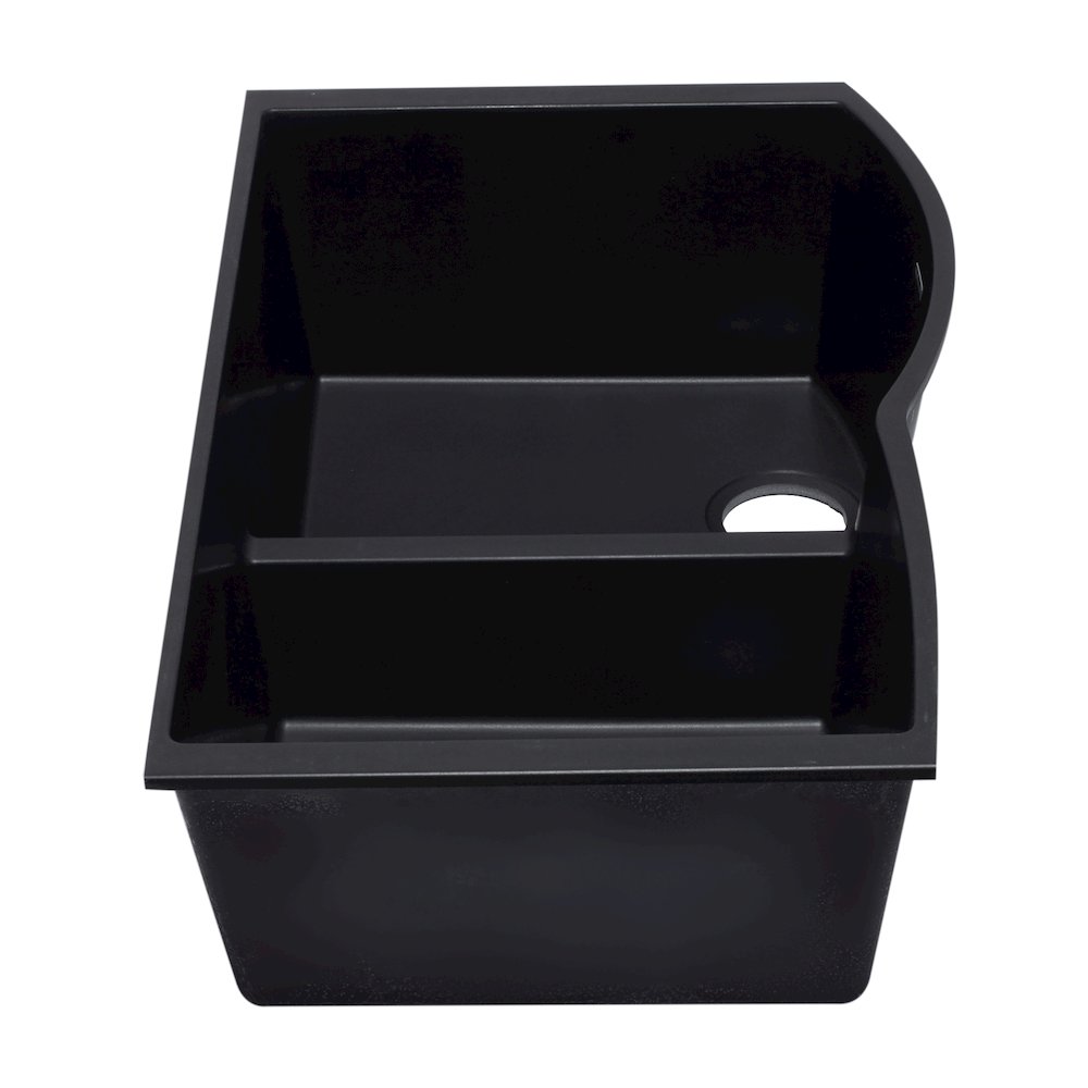 Black 33" Double Bowl Undermount Granite Composite Kitchen Sink. Picture 3