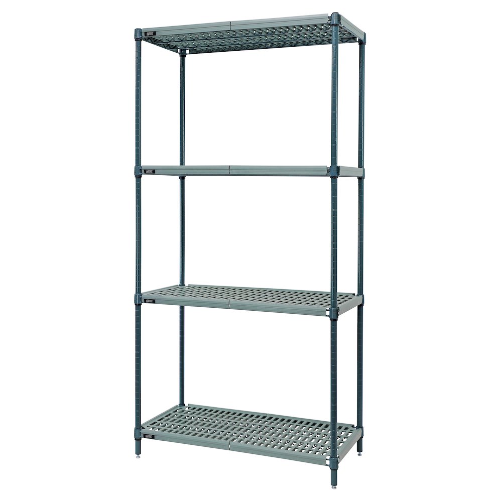 Shelving Unit, Plastic with Metal Posts In Carbon Steel Material. Picture 1