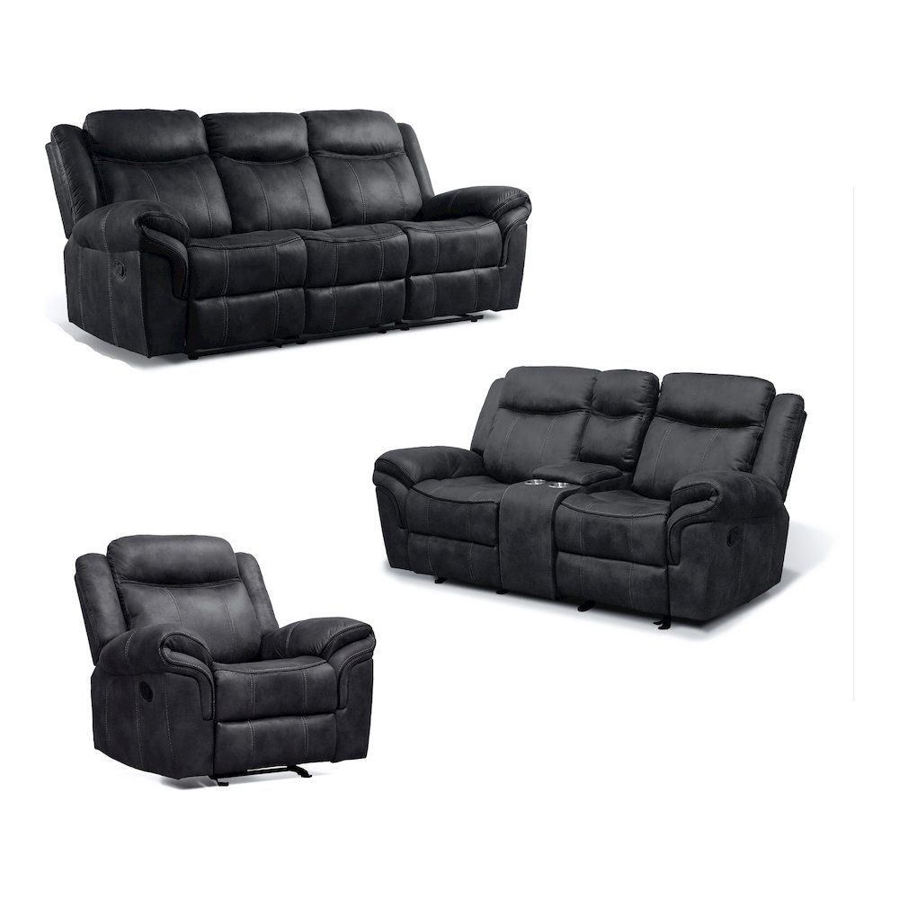 Verne 3-Piece Leather Reclining Sofa Set with Cup Holders. Picture 1