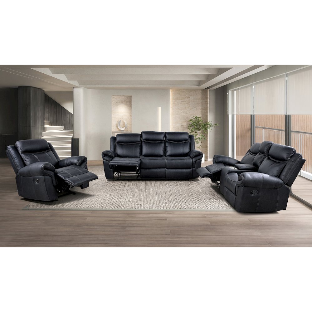 Verne 3-Piece Leather Reclining Sofa Set with Cup Holders. Picture 5