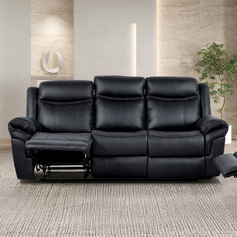 Verne Leather Manual Reclining Sofa with Cup Holders. Picture 2