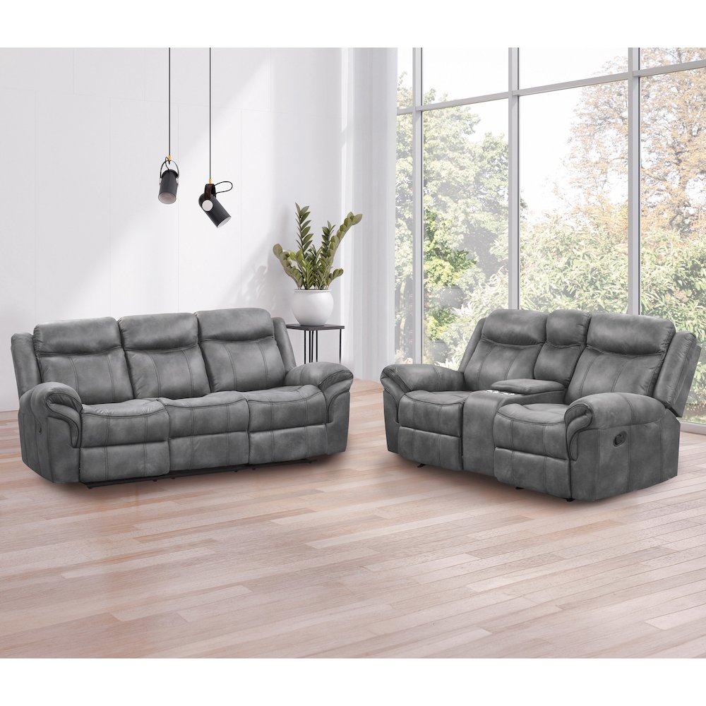 Verne 2-Piece Leather Reclining Sofa Set with Cup Holders. Picture 4