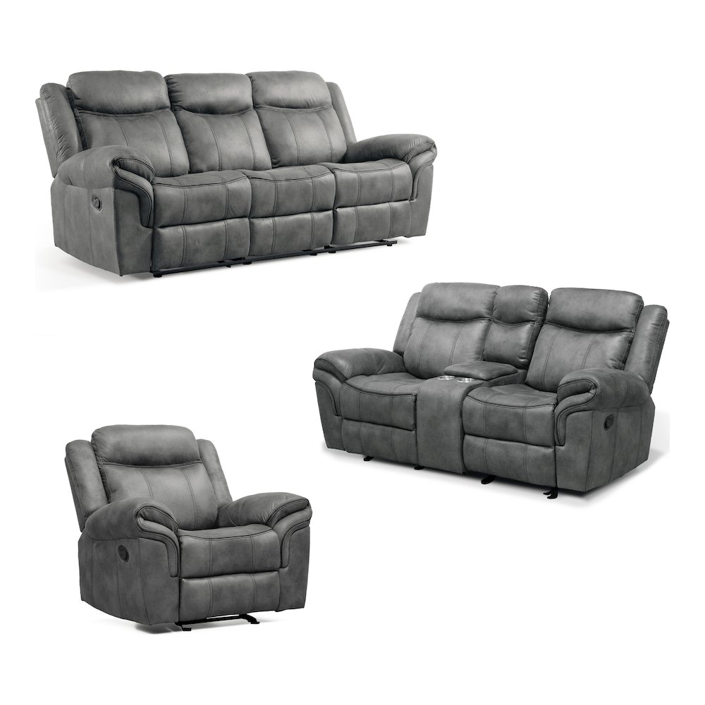 Verne 3-Piece Leather Reclining Sofa Set with Cup Holders. Picture 1