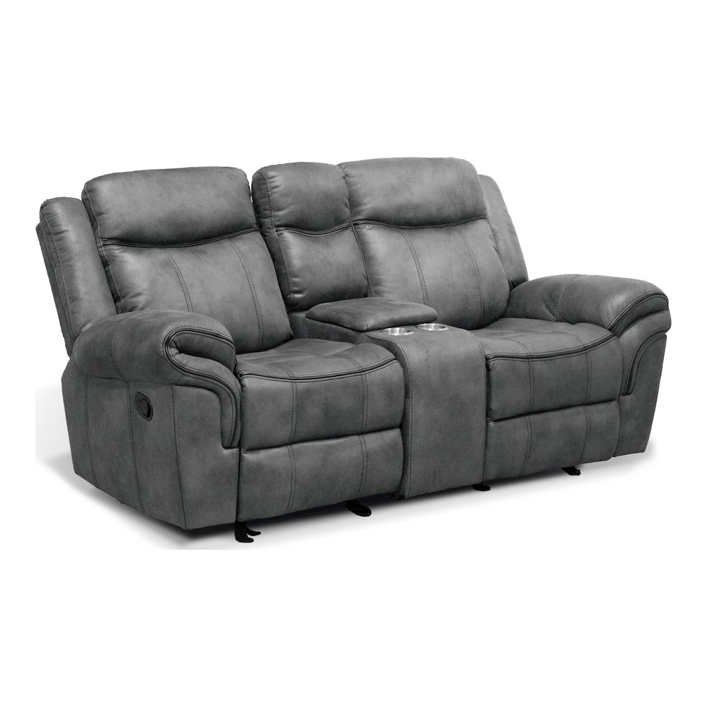 Verne Leather Manual Glider Reclining Loveseat with Console. Picture 1
