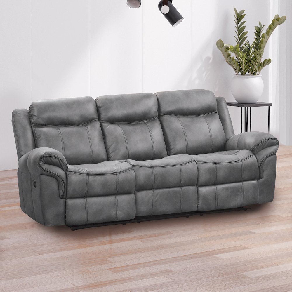 Verne Leather Manual Reclining Sofa with Cup Holders. Picture 2