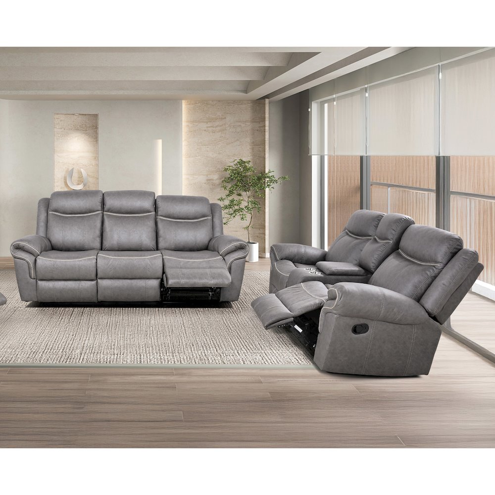 Verne 2-Piece Leather Reclining Sofa Set with Cup Holders. Picture 4