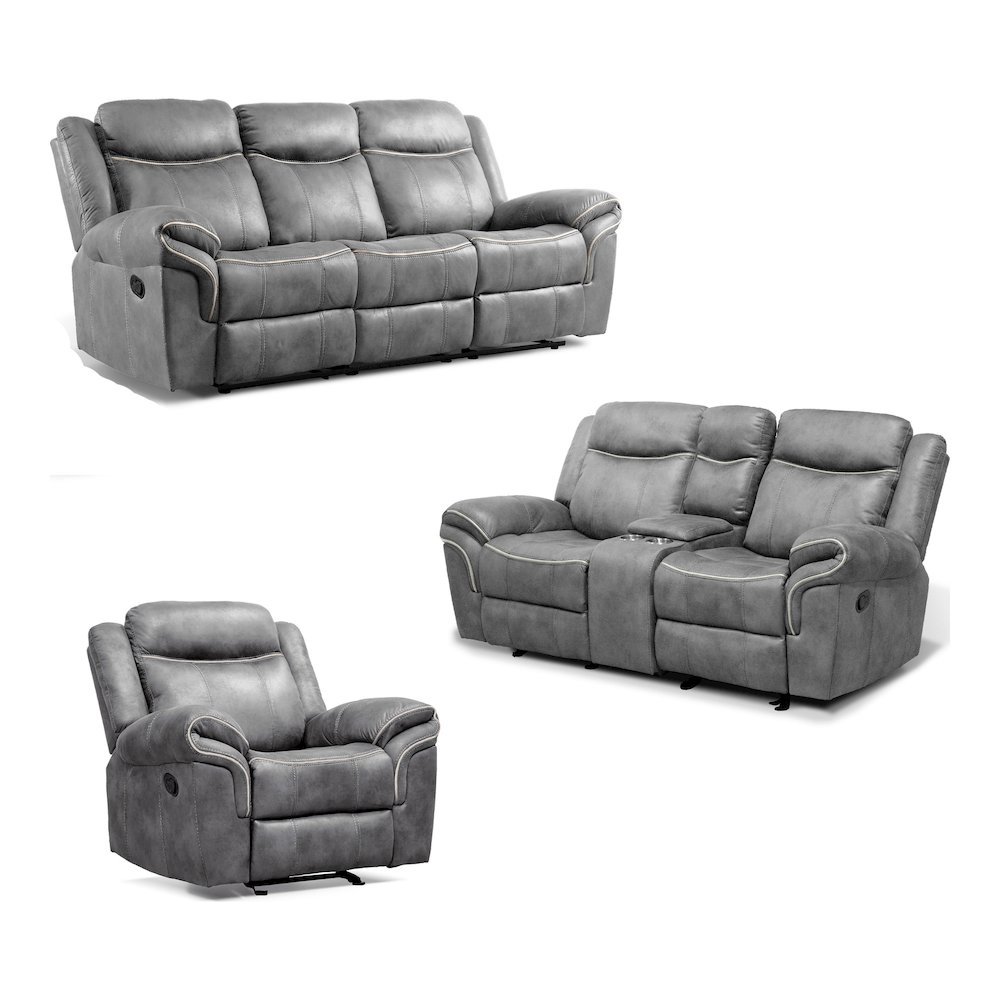 Verne 3-Piece Leather Reclining Sofa Set with Cup Holders. Picture 1