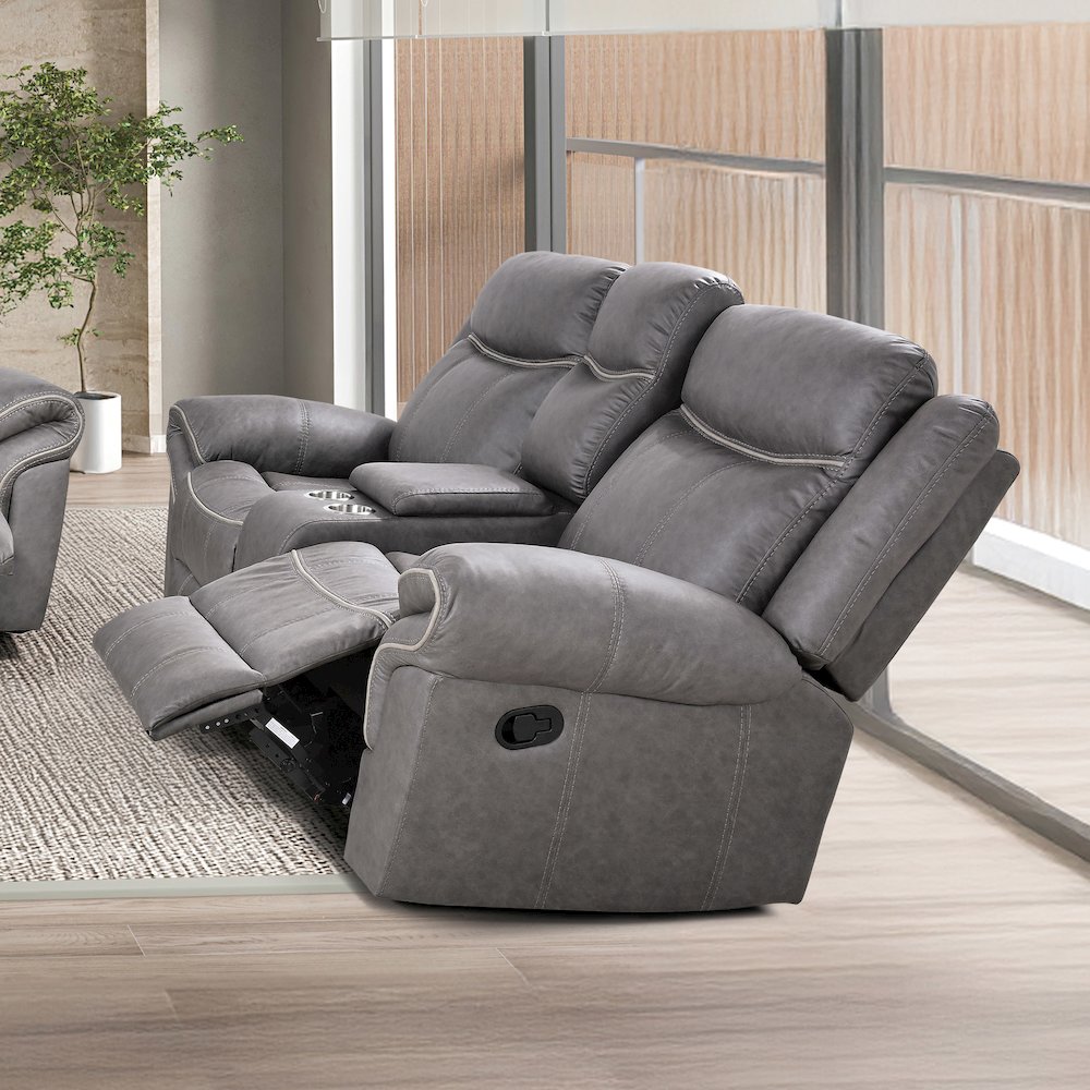 Verne Leather Manual Glider Reclining Loveseat with Console. Picture 2