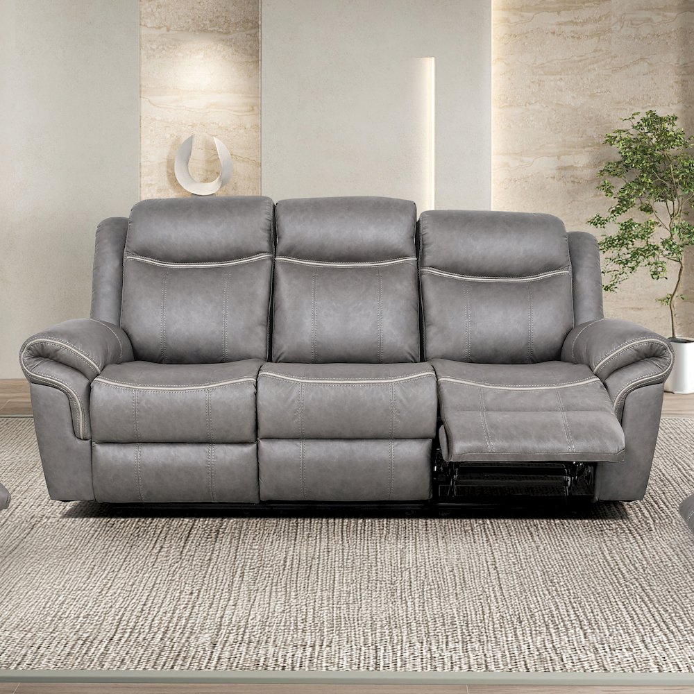 Verne Leather Manual Reclining Sofa with Cup Holders. Picture 2