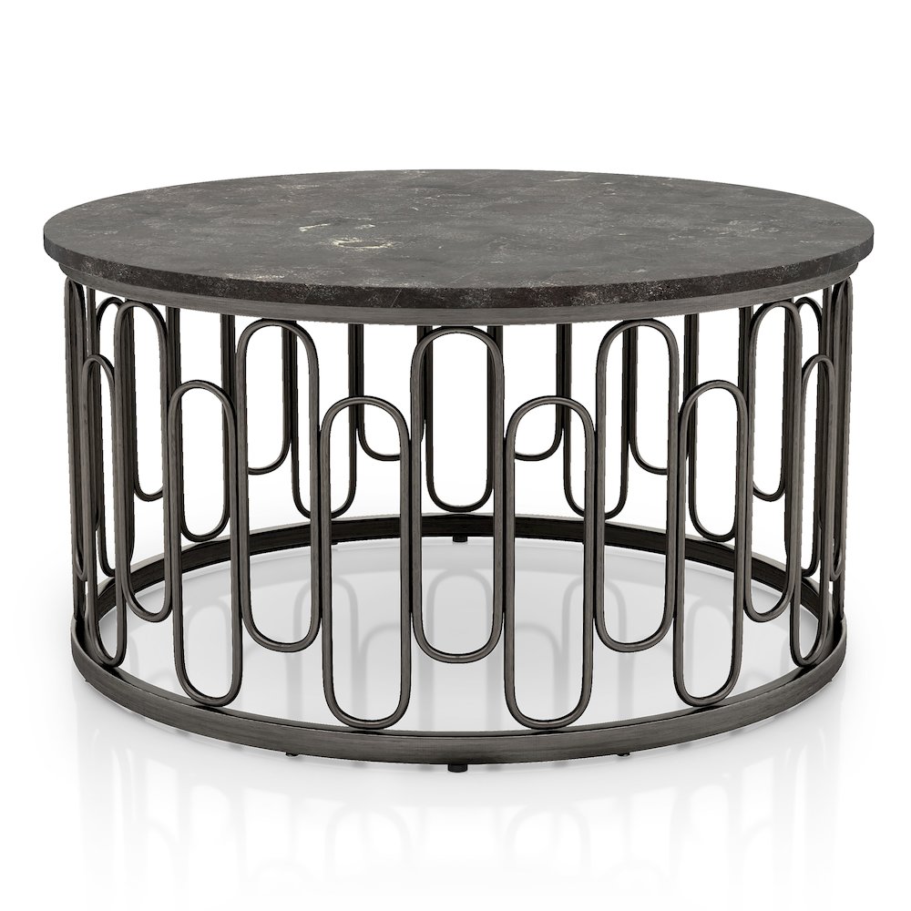 Furniture of America Silas Round Modern Metal Coffee Table in Black. Picture 1
