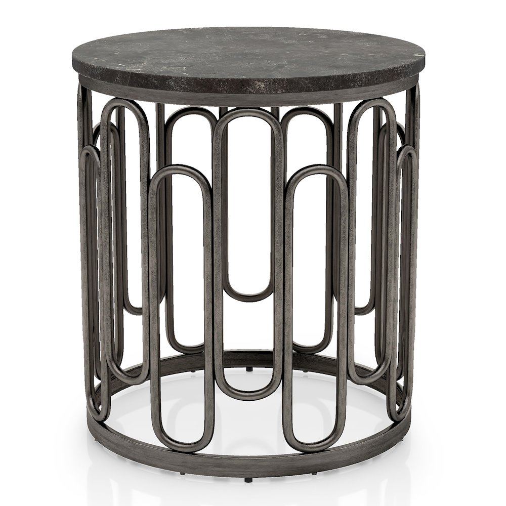Furniture of America Silas Round Modern Metal End Table in Black. Picture 1