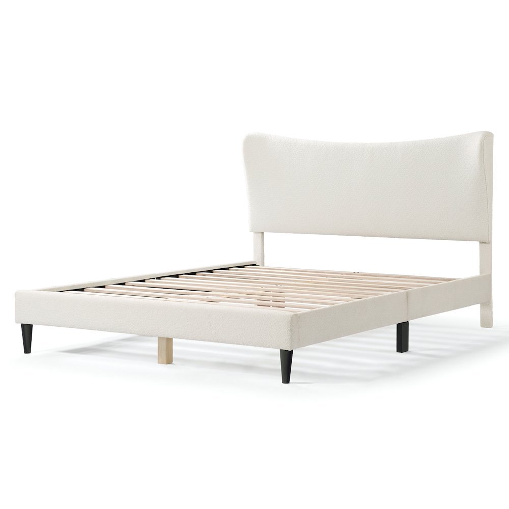 Furniture of America Lila Boucle Fabric Mattress Ready Queen Bed in White. Picture 1