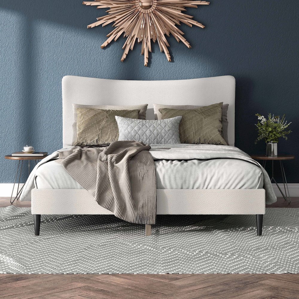 Furniture of America Lila Boucle Fabric Mattress Ready Queen Bed in White. Picture 5