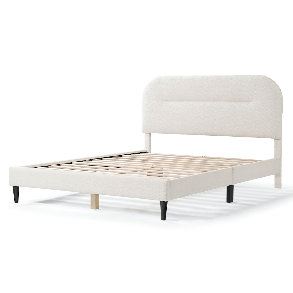 Furniture of America Lila Boucle Fabric Mattress Ready Queen Bed in White. Picture 1
