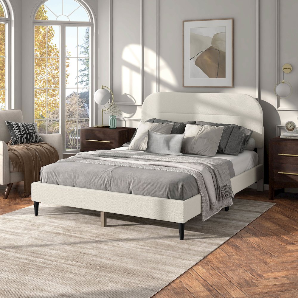 Furniture of America Lila Boucle Fabric Mattress Ready Queen Bed in White. Picture 4