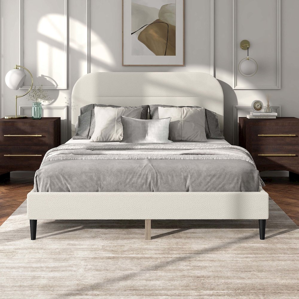 Furniture of America Lila Boucle Fabric Mattress Ready Queen Bed in White. Picture 5