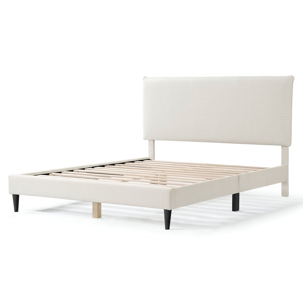 Furniture of America Lila Boucle Fabric Mattress Ready Queen Bed in White. Picture 1