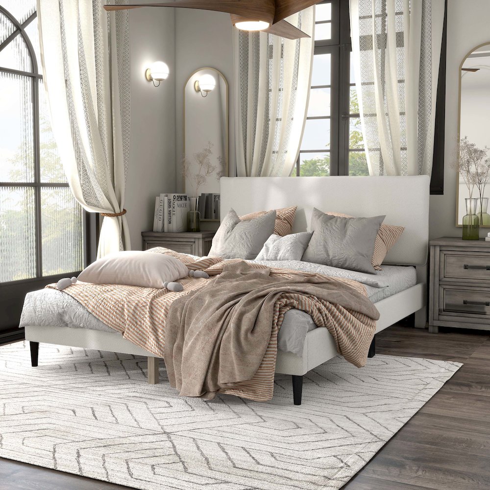 Furniture of America Lila Boucle Fabric Mattress Ready Queen Bed in White. Picture 4