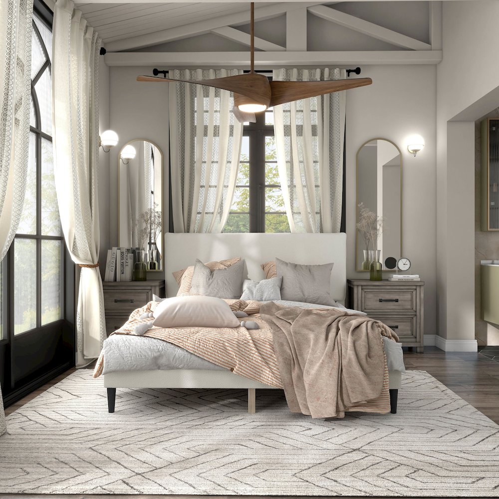 Furniture of America Lila Boucle Fabric Mattress Ready Queen Bed in White. Picture 5